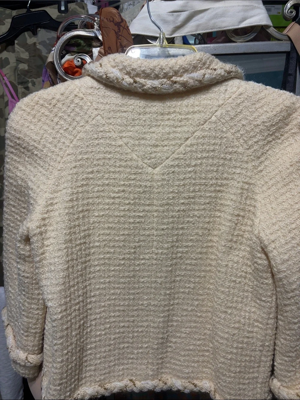 2007 CHANEL Cream Tweed Jacket with Gold-Tone Braid. Original price $4500-$6500.